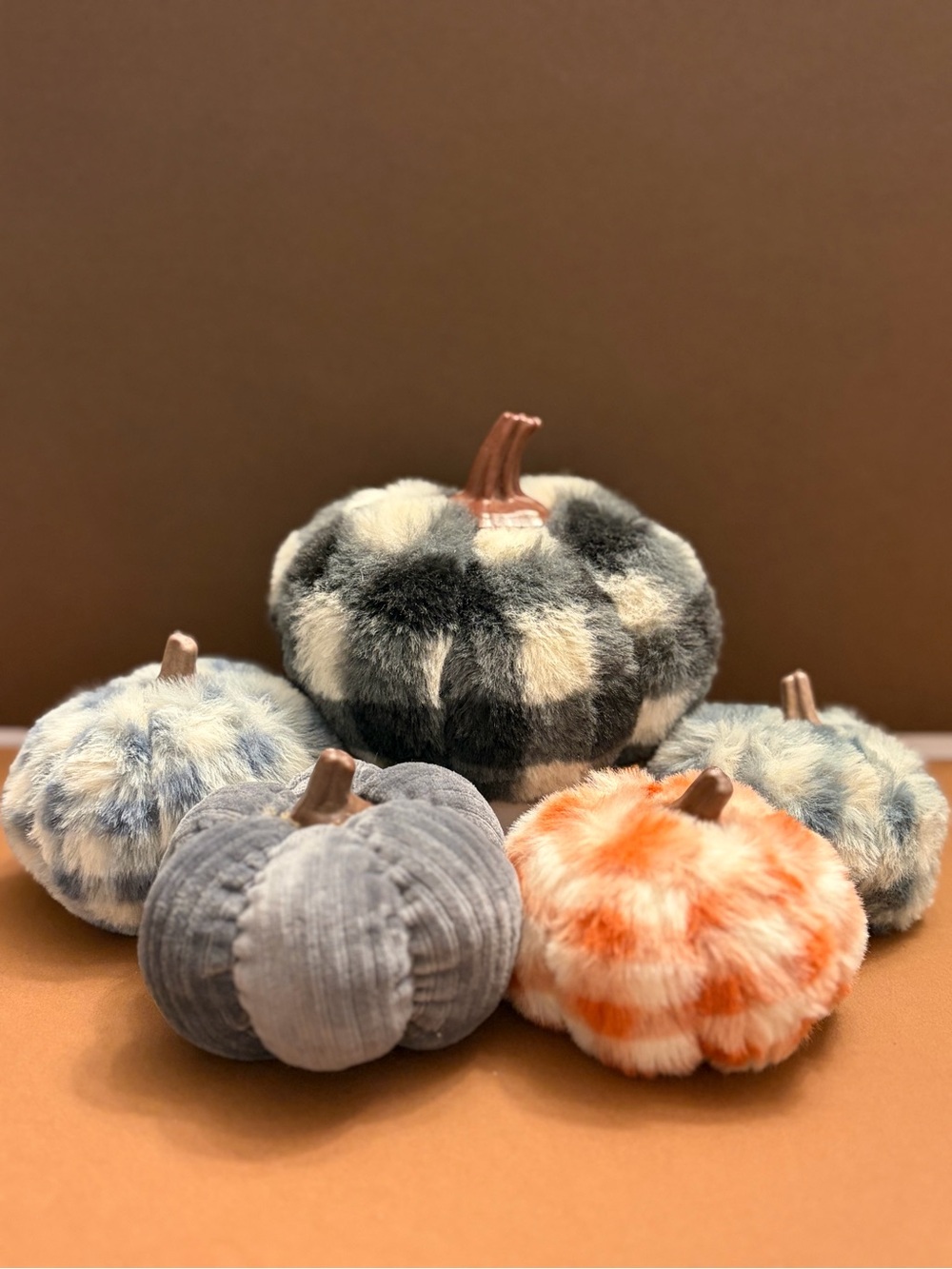 Target Bullseye Plush Pumpkin Lot 5 Plaid Faux Fur Corduroy Fall Decor VG Cond